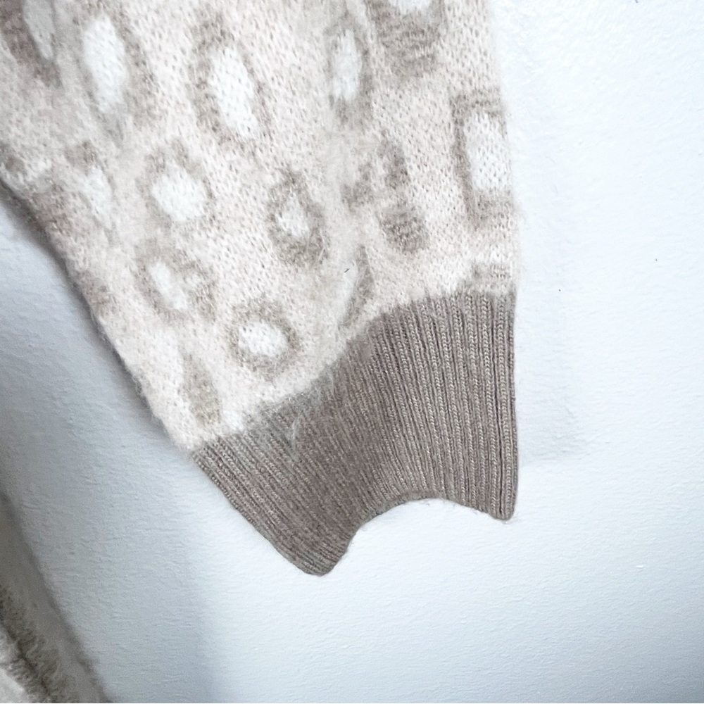 TOP SHOP Cream Tan Wool Blend Leopard Print Longline Open Front Cardigan 8/10 - Picture 6 of 9